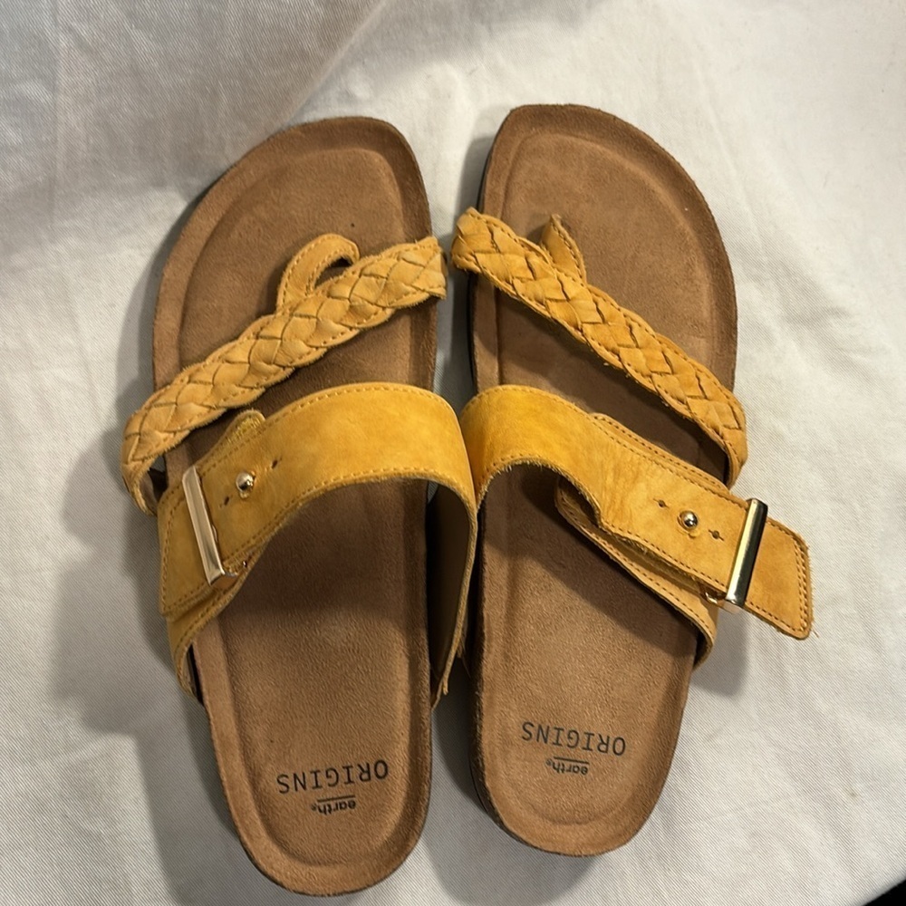 New! Earth Origins Orono Onida Braided Print Toe-Post Amber Yellow Sandals 8.5 - Picture 7 of 11